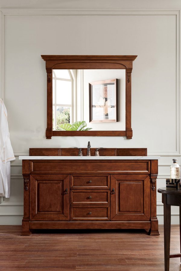 Brookfield 60 inch Single Bathroom Vanity in Warm Cherry With Ethereal Noctis Quartz Top