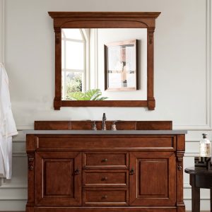 Brookfield 60 inch Single Bathroom Vanity in Warm Cherry With Grey Expo Quartz Top