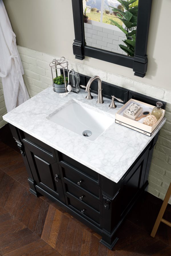 Brookfield 36 inch Bathroom Vanity in Antique Black With Carrara Marble Top 