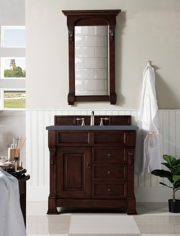 Brookfield 36 inch Bathroom Vanity in Burnished Mahogany With Charcoal Soapstone Quartz Top