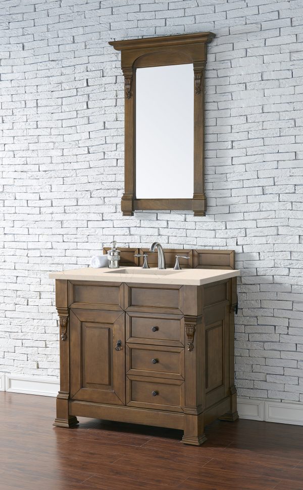 Brookfield 36 inch Bathroom Vanity in Country Oak With Eternal Marfil Quartz Top