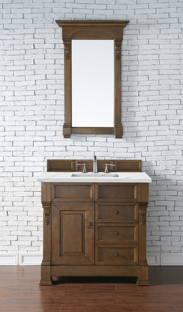 Brookfield 36 inch Bathroom Vanity in Country Oak With Ethereal Noctis Quartz Top