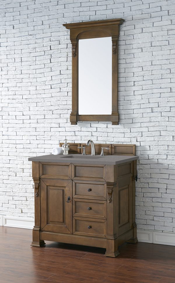 Brookfield 36 inch Bathroom Vanity in Country Oak With Grey Expo Quartz Top