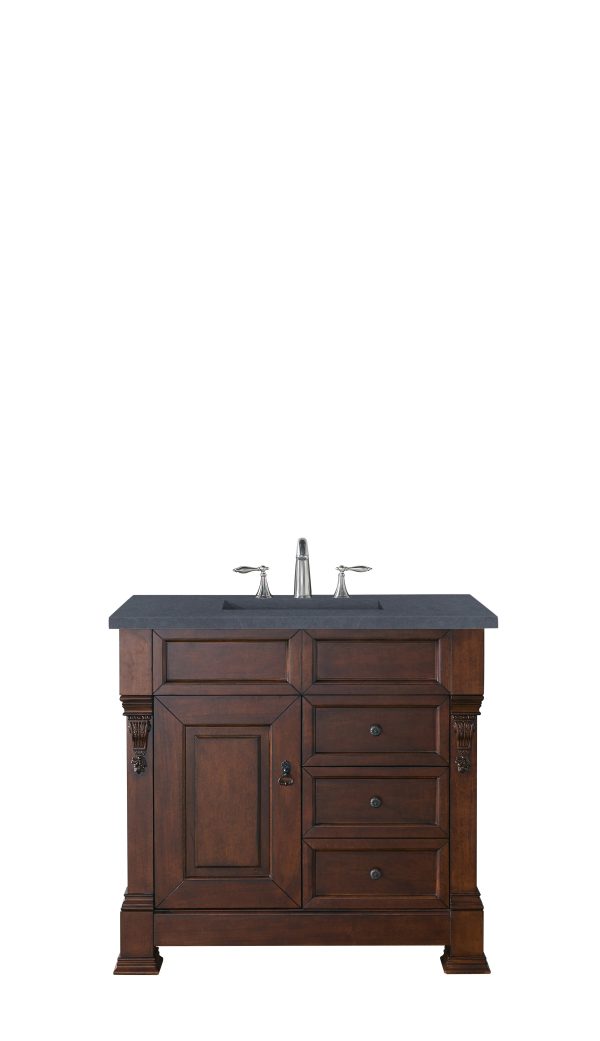 Brookfield 36 inch Bathroom Vanity in Warm Cherry With Charcoal Soapstone Quartz Top