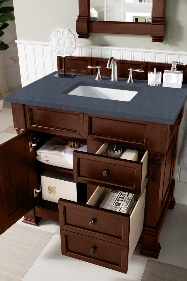 Brookfield 36 inch Bathroom Vanity in Warm Cherry With Charcoal Soapstone Quartz Top