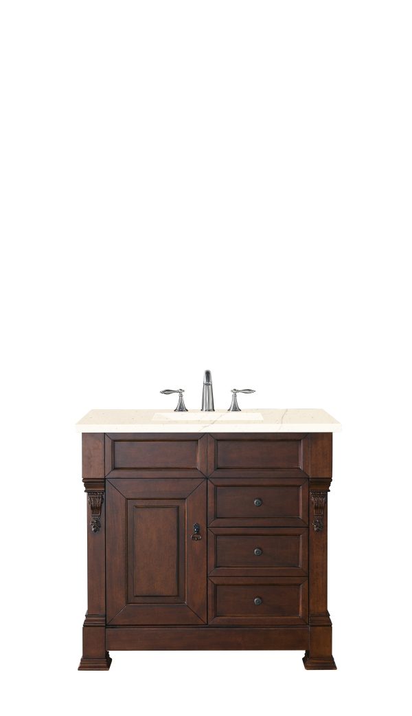 Brookfield 36 inch Bathroom Vanity in Warm Cherry With Eternal Marfil Quartz Top