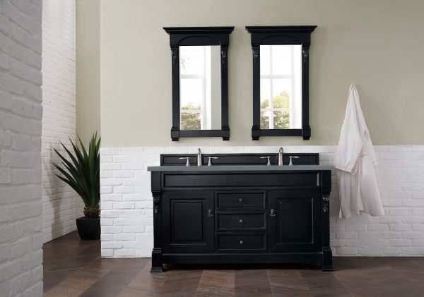Brookfield 60 inch Double Bathroom Vanity in Antique Black With Cala Blue Quartz Top