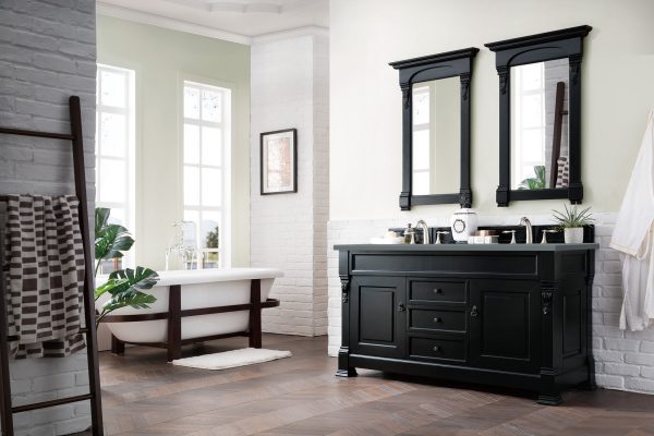 Brookfield 60 inch Double Bathroom Vanity in Antique Black With Cala Blue Quartz Top