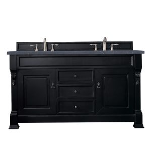 Brookfield 60 inch Double Bathroom Vanity in Antique Black With Charcoal Soapstone Quartz Top