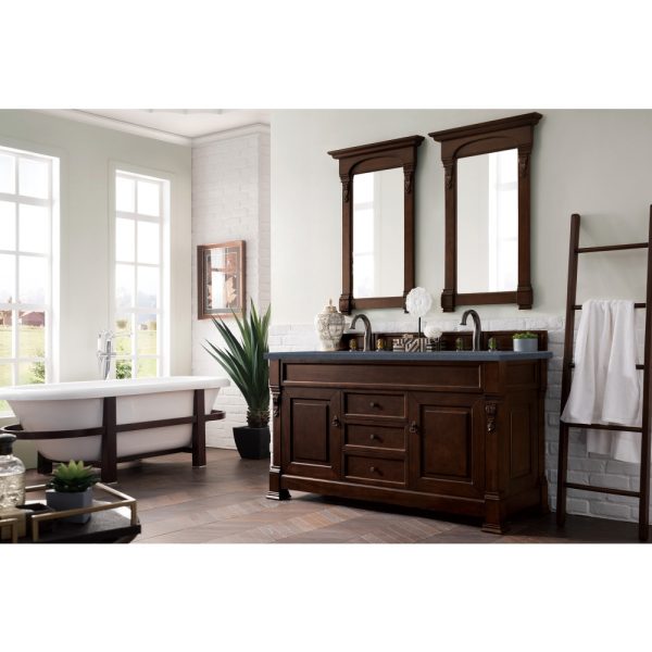 Brookfield 60 inch Double Bathroom Vanity in Burnished Mahogany With Charcoal Soapstone Quartz Top