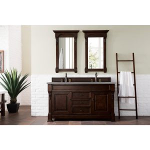 Brookfield 60 inch Double Bathroom Vanity in Burnished Mahogany With Grey Expo Quartz Top
