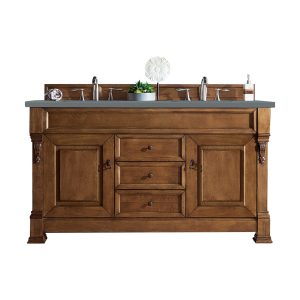 Brookfield 60 inch Double Bathroom Vanity in Country Oak With Cala Blue Quartz Top