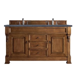 Brookfield 60 inch Double Bathroom Vanity in Country Oak With Charcoal Soapstone Quartz Top