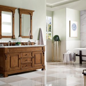 Brookfield 60 inch Double Bathroom Vanity in Country Oak With Eternal Jasmine Pearl Quartz Top