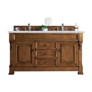 Brookfield 60 inch Double Bathroom Vanity in Country Oak With Ethereal Noctis Quartz Top