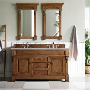 Brookfield 60 inch Double Bathroom Vanity in Country Oak With Eternal Serena Quartz Top