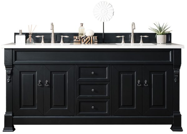 Brookfield 72 inch Double Bathroom Vanity in Antique Black With Eternal Jasmine Pearl Quartz Top