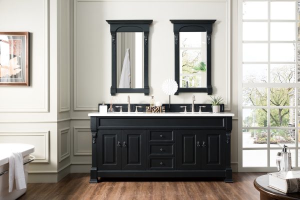 Brookfield 72 inch Double Bathroom Vanity in Antique Black With Arctic Fall Quartz Top