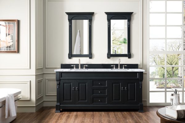 Brookfield 72 inch Double Bathroom Vanity in Antique Black With Carrara Marble Top Top