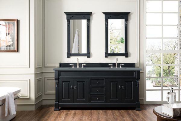 Brookfield 72 inch Double Bathroom Vanity in Antique Black With Cala Blue Quartz Top