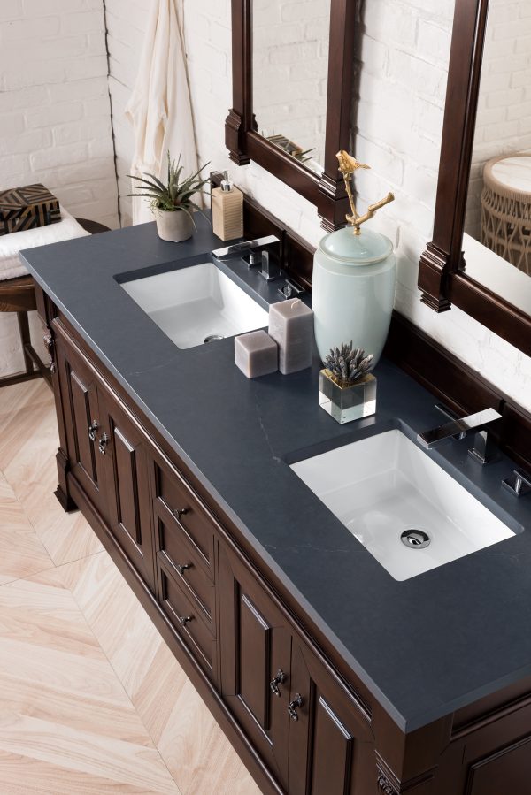 Brookfield 72 inch Double Bathroom Vanity in Burnished Mahogany With Charcoal Soapstone Quartz Top