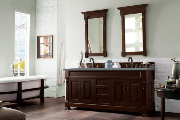 Brookfield 72 inch Double Bathroom Vanity in Burnished Mahogany With Cala Blue Quartz Top