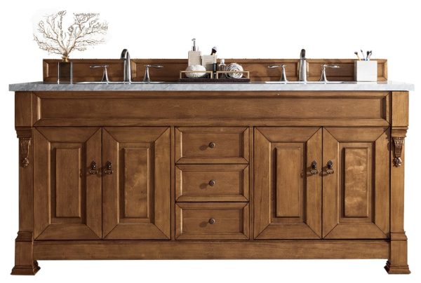 Brookfield 72 inch Double Bathroom Vanity in Country Oak With Eternal Marfil Quartz Top