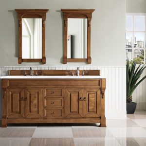 Brookfield 72 inch Double Bathroom Vanity in Country Oak With Arctic Fall Quartz Top