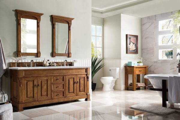 Brookfield 72 inch Double Bathroom Vanity in Country Oak With Eternal Jasmine Pearl Quartz Top