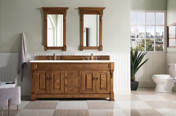 Brookfield 72 inch Double Bathroom Vanity in Country Oak With Eternal Marfil Quartz Top