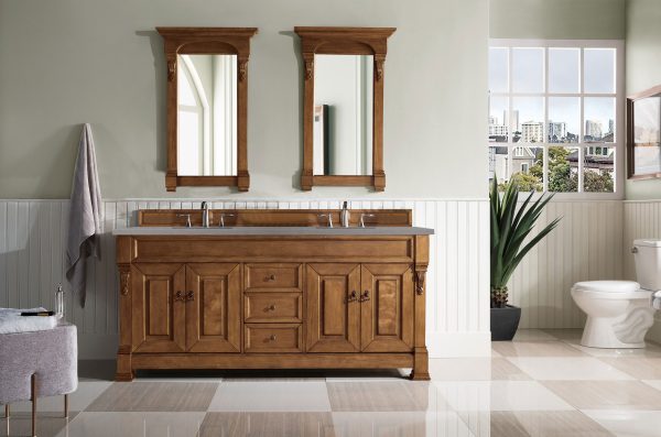 Brookfield 72 inch Double Bathroom Vanity in Country Oak With Grey Expo Quartz Top