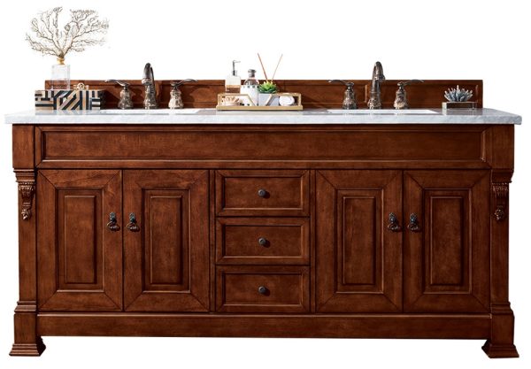 Brookfield 72 inch Double Bathroom Vanity in Warm CherBrookfield 72 inch Double Bathroom Vanity in Warm Cherry With Eternal Marfil Quartz Topry With Eternal Marfil Quartz Top