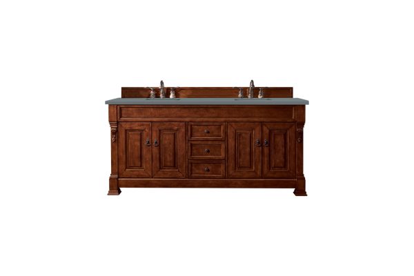 Brookfield 72 inch Double Bathroom Vanity in Warm Cherry With Cala Blue Quartz Top