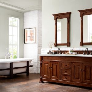 Brookfield 72 inch Double Bathroom Vanity in Warm Cherry With Eternal Jasmine Pearl Quartz Top