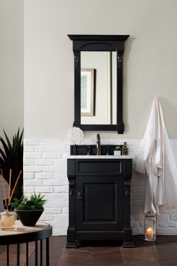 Brookfield 26 inch Bathroom Vanity in Antique Black With Carrara Marble Top