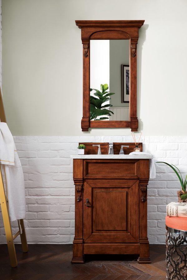 Brookfield 26 inch Bathroom Vanity in Warm Cherry With Carrara Marble Top Top
