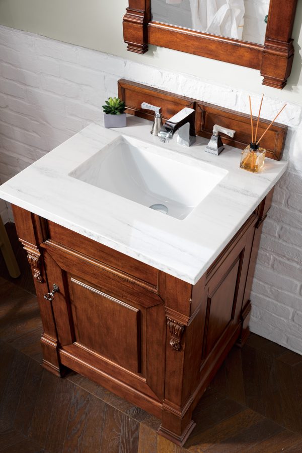 Brookfield 26 inch Bathroom Vanity in Warm Cherry With Arctic Fall Quartz Top