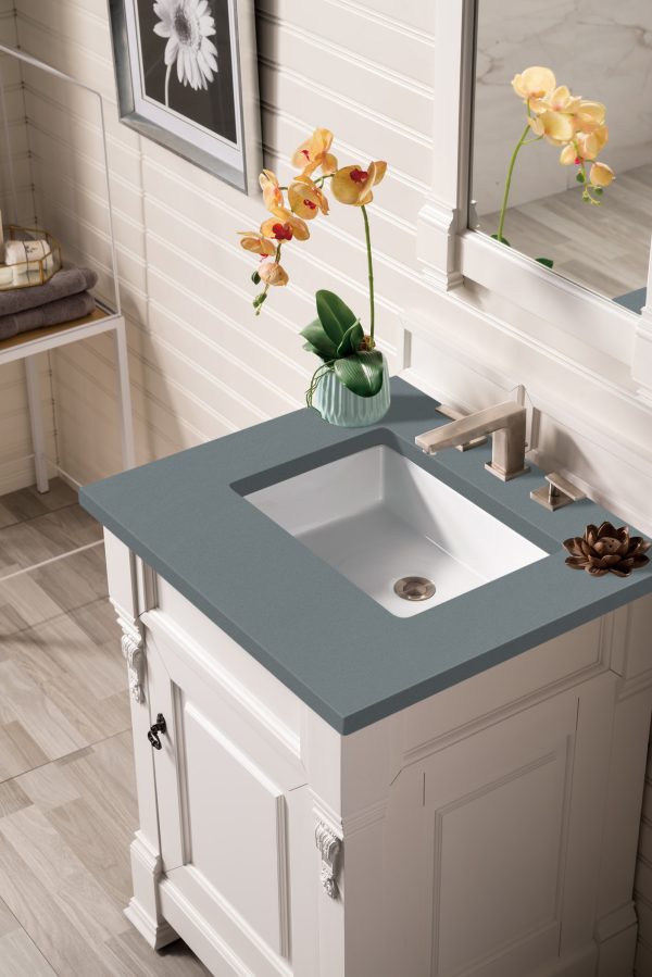Brookfield 26 inch Bathroom Vanity in Bright White With Cala Blue Quartz Top
