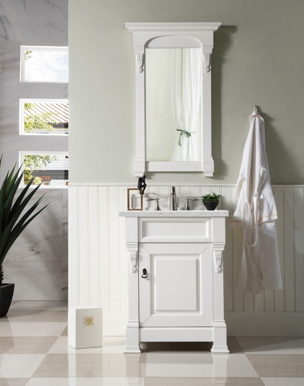 Brookfield 26 inch Bathroom Vanity in Bright White With Eternal Jasmine Pearl Quartz Top
