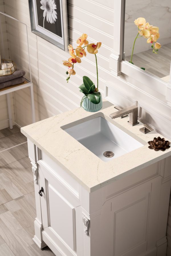 Brookfield 26 inch Bathroom Vanity in Bright White With Eternal Marfil Quartz Top