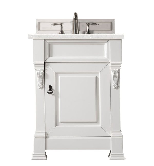 Brookfield 26 inch Bathroom Vanity in Bright White With Eternal Serena Quartz Top