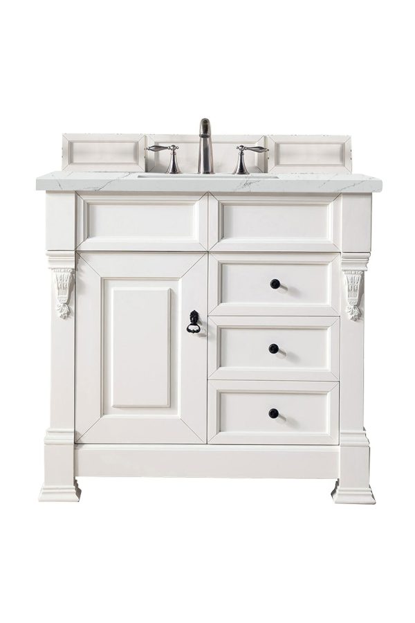 Brookfield 36 inch Bathroom Vanity in Bright White With Ethereal Noctis Quartz Top