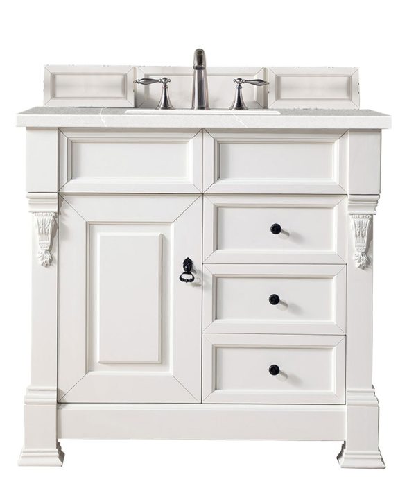 Brookfield 36 inch Bathroom Vanity in Bright White With Eternal Serena Quartz Top