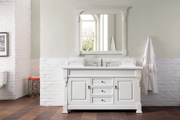 Brookfield 60 inch Single Bathroom Vanity in Bright White With Arctic Fall Quartz Top