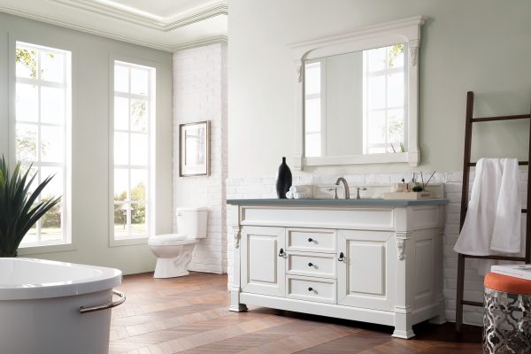 Brookfield 60 inch Single Bathroom Vanity in Bright White With Cala Blue Quartz Top