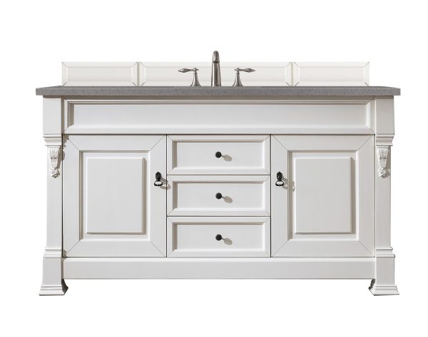Brookfield 60 inch Single Bathroom Vanity in Bright White With Grey Expo Quartz Top