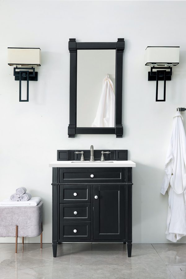 Brittany 30 inch Bathroom Vanity in Black Onyx With White Quartz Top