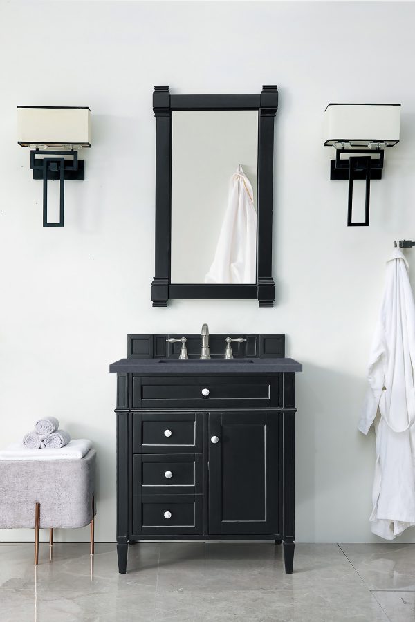 Brittany 30 inch Bathroom Vanity in Black Onyx With Charcoal Soapstone Quartz Top