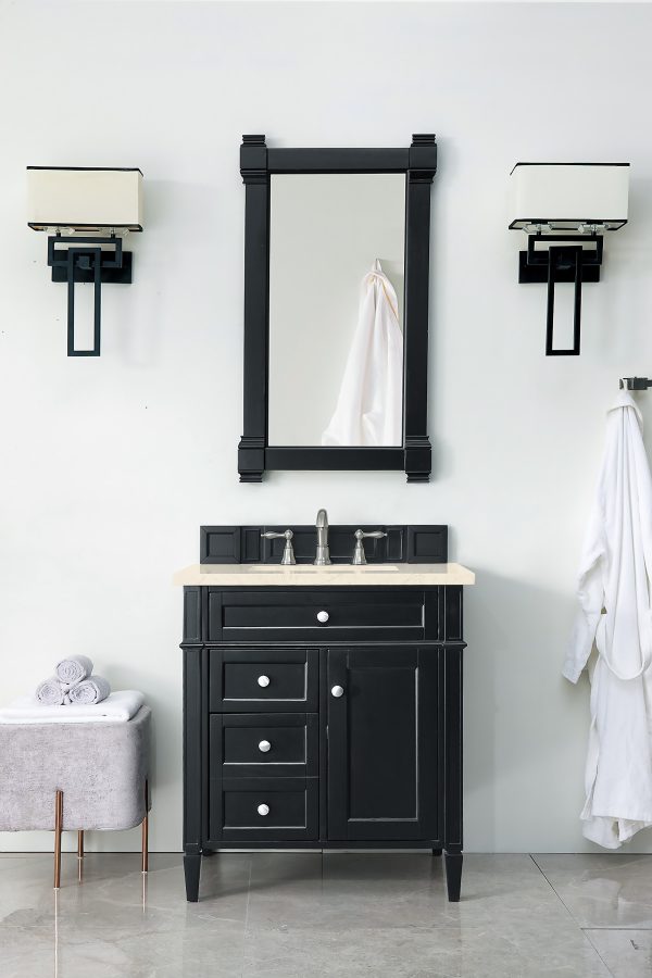 Brittany 30 inch Bathroom Vanity in Black Onyx With Eternal Marfil Quartz Top