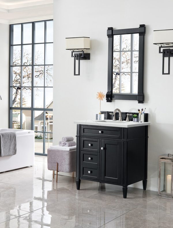 Brittany 30 inch Bathroom Vanity in Black Onyx With Ethereal Noctis Quartz Top